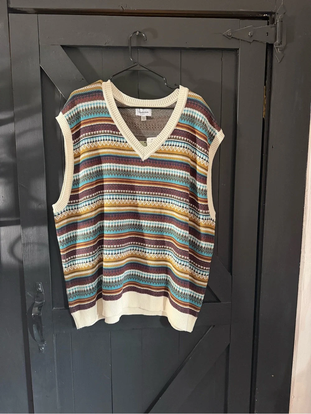 Goodfellow & Co Striped Fair Isle Sweater Vest in Cream, Teal & Brown